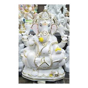 Estatua de mármol blanco de calidad No.1, Dios Ganesha, sentado sobre el loto - Product Image 1