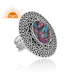 Anillo de Plata de Ley Oxidada con Turquesa Natural de Mojave y Cobre Morado, Último Modelo 2026, para Mujer, Fabricante de Joyería - Product Image 3
