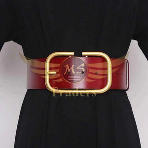 Ceinture en cuir véritable avec boucle pour femme, large, en laiton, Simple, décontractée, 1 pièce - Product Image 4