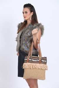 Handicraft Casual Vintage Style Jute Tote <b>Bag</b> Embroidery New Indian Traditional Crochet Design Cotton Lining Zipper Closure Two - Product Image 3