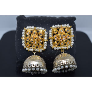 ต่างหูห่วงทองเหลืองประดับเพชรคันดันสีทองแบบดั้งเดิม ดีไซน์ทันสมัย ทำด้วยมือ สำหรับเด็กหญิงและสตรี - Product Image 4