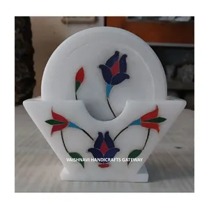 Fabricant indien grossiste articles d'artisanat sous-verre à thé en marbre poli incrustation de cristal travail décoration de la maison cadeaux pierre - Product Image 1