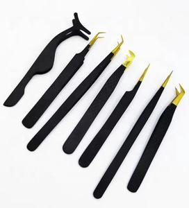 Pinzas de extensión de pestañas con logotipo personalizado individual al por mayor pinzas de agarre de pestañas de volumen sostenible negras de acero inoxidable - Product Image 1