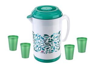 เหยือกพลาสติก เกรดสำหรับอาหาร ปลอดสาร BPA ใช้กับไมโครเวฟได้ มีหูจับด้านข้าง - 2600 มล.-88 ออนซ์ พร้อมแก้วพลาสติก 4 ใบ (300 มล.) - Product Image 4