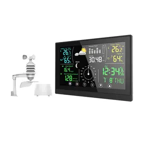 Stasiun Cuaca Prakiraan Dalam dan Luar Ruangan Nirkabel dengan Jam Alarm Atom untuk Pemantauan Suhu Kelembapan Kecepatan Angin