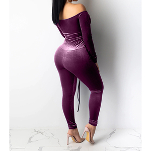 Velour ชุดจั๊มสูทผู้หญิงแขนยาว,ชุดกระโดดแฟชั่นสำหรับผู้หญิงแขนยาว - Product Image 5