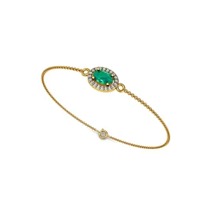 18k Gold Real Oval Shape Emerald Pave Diamond Bracelet Pure Gold Diamond Latest Design Fine Jewelry Supplier