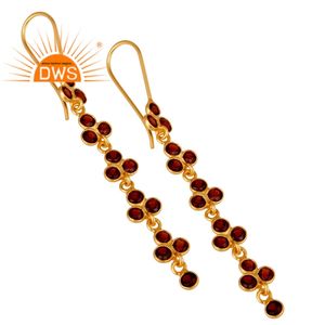 ต่างหูเงินแท้ 925 ชุบทอง 18k ประดับพลอยหลากสีทรงกลม แบบยาว คลาสสิก ขายส่ง - Product Image 2