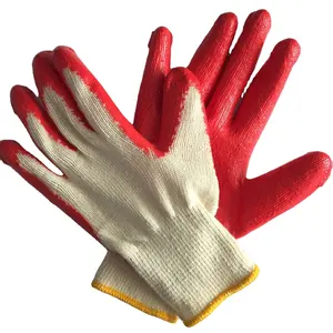 Cheap 10 Gauge Knitted White Cotton Red Latex Rubber Gloves Coated Labor Hand Protective Safety Work Gloves Guantes