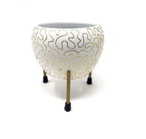 Jarrones de soporte de Metal con forma redonda para el hogar, diseño decorativo de lujo, blanco y dorado impreso - Product Image 1