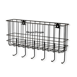 Panier mural de luxe à cinq niveaux Unique Designer indien fait à la main en métal fer stockage tenture murale en gros panier décoratif - Product Image 6