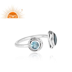 Bague à facettes en argent 925 enveloppé, vente en gros de bijoux, pierre précieuse bleue, topaze, bleu londonien, naturel - Product Image 3