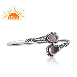 Oxidized 925 <b>Sterling</b> <b>Silver</b> Natural Smoky Quartz Gemstone <b>Cuff</b> Bangle Jewelry for Women Gift for Her - Product Image 2