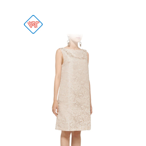 Robe tunique en taffetas brodé vintage pour femmes, sans manches, longueur genoux, décontractée, blanche, OEM/ODM, motif floral tissé, Vietnam, automne - Product Image 1