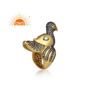 Anillo de plata de ley con gema de rubí y circonita blanca, diseño de pájaro hecho a mano - Product Image 4