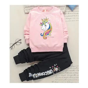 Vestido de dos piezas de algodón 100% con estampado de unicornio, conjunto de ropa para niñas pequeñas, servicio OEM ODM, hecho en la India, disponible en diferentes colores