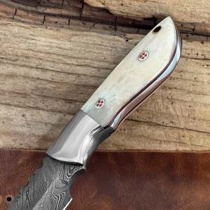 Cuchillo de hoja fija de acero de Damasco hecho a mano ZR1520 para caza al aire libre y Camping con mango de madera compatible con OEM - Product Image 6