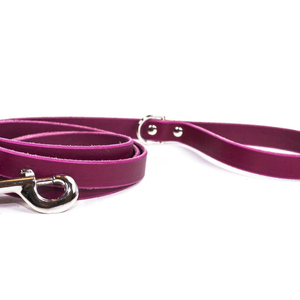 Magenta Purple Leather <b>Dog</b> <b>Leash</b> with Nickel / Silver Tone Hardware - Product Image 1