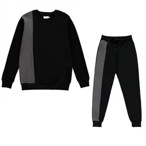 Conjunto de ropa deportiva de invierno de talla grande personalizada unisex, chándales de gimnasio de tela polar transpirable, Sudadera de cuello redondo y pantalones cortos recortados - Product Image 1