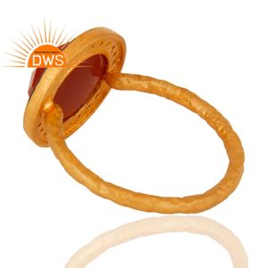 Natural Red Onyx CZ Ring Gemstone Jewelry Supplier <b>Yellow</b> Gold Plated Solid Silver Ring Jewelry Manufacturer - Product Image 3