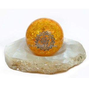 Esfera de orgón grabada de cuarzo dorado, suministros de artesanía de piedra curativa - Product Image 1