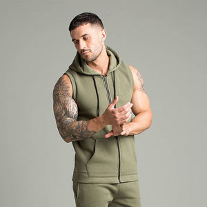 2024 <b>Men's</b> High Quality 100% Polyester Summer Gym Hoodie Casual Fashion <b>Sleeveless</b> Fitness Zipper Breathable Waterproof Quick - Product Image 2