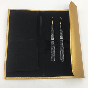 Pince à épiler vison pointe à angle de 45 degrés pince à épiler en acier inoxydable noir Logo personnalisé offert cils durables - Product Image 4