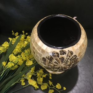 Round shell vase, custom logo vase, vase with mother of pearl inlay - Product Image 1
