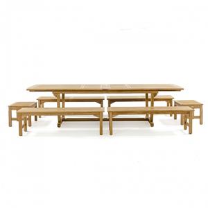 Conjunto de Mesa de Madera de Teca Minimalista para Exteriores con Bancos Largos para Comer en Comunidad y Espacio de Jardín - Product Image 6