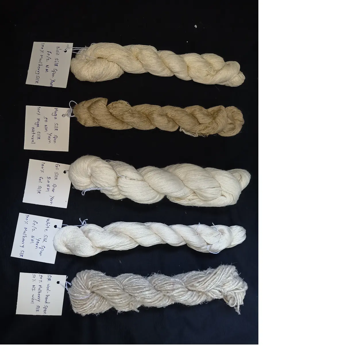 Filato di seta eri su misura, filato di seta muga, filato di seta noil e filato misto lana di lana in vari conteggi per maglieria