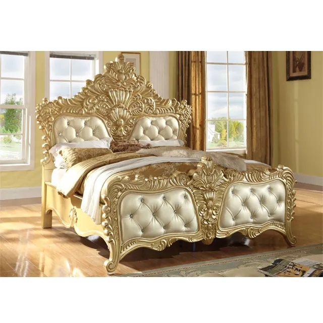 डीएसटी निर्यात के लिए अमीर सोने रानी बिस्तर बेडरूम रॉयल किंगडम बिस्तर डिजाइन के लिए घर फ्रेंच ठोस लकड़ी गुलाब सोने बिस्तर
