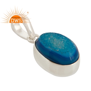 Joaillerie indienne en argent Sterling 925, forme ovale, pierre précieuse en druse bleue, pendentif, vente en gros - Product Image 2