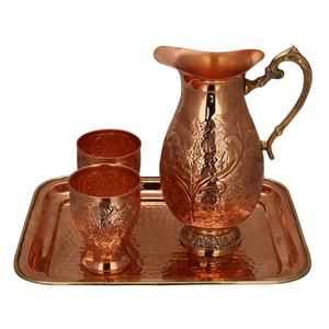 Juego de 5 jarras de limón en relieve de cobre con 4 vasos martillados decorar diseño de rosa de diamante - Product Image 1