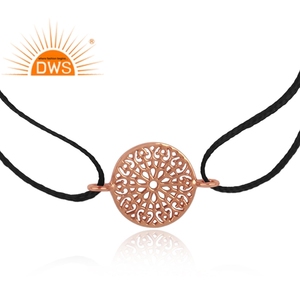 Pulsera con Diseño de Mandala en Filigrana, Plata de Ley 925, Joyería al por Mayor, Bañada en Oro Rosa, Hilo Negro - Product Image 2
