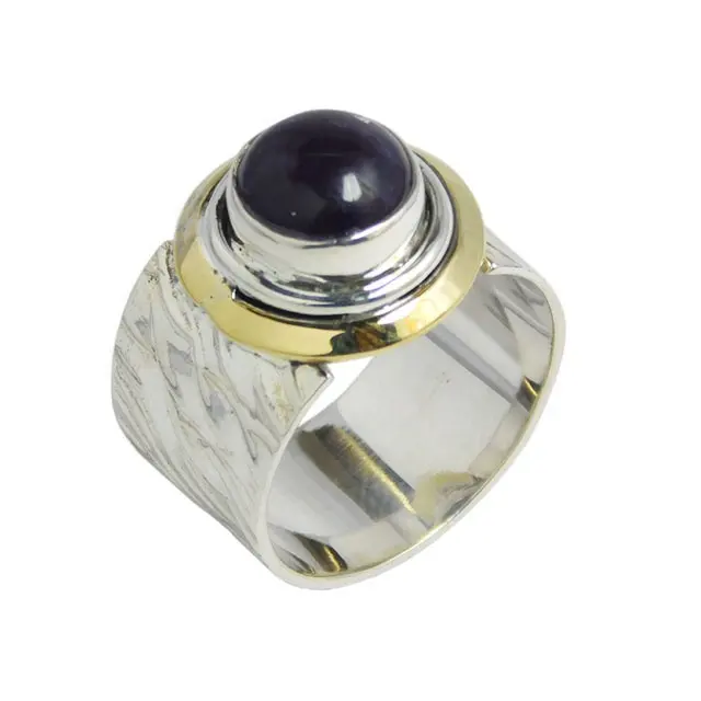 Anillo redondo de amatista persa para hombre, martillo, joyería fina, anillos de piedras preciosas, plateado, Plata de Ley 925, última joyería