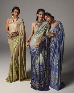 Indian Georgette Saree Blusa Secuencia Bordado Mujeres Fiesta Boda Desgaste Moda Étnica Surat India Colección al por mayor - Product Image 4