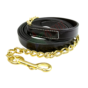 Cuerda de plomo de caballo de cuero genuino barata al por mayor con cadena chapada en oro de latón Productos de caballo Premium - Product Image 6