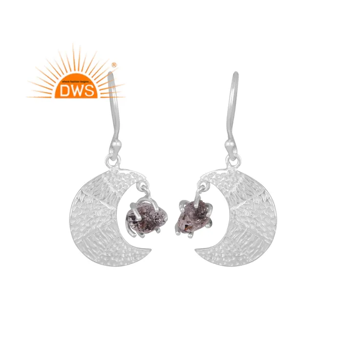 Pendientes de plata de primera ley con forma de media luna para mujer, aretes colgantes, plata esterlina, piedra Natural, diamante Natural, Herkimer