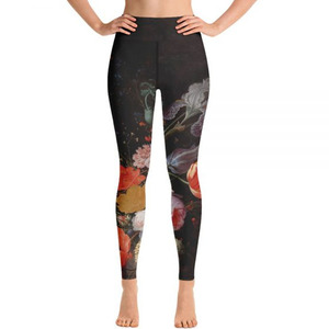 Leggings Personalizados OEM con Estampado Floral, Cintura Media, Largura hasta el Tobillo, Tejido Elástico de Algodón y Fibra de Bambú, Pantalones Casuales Azules y Blancos para Mujer - Product Image 4