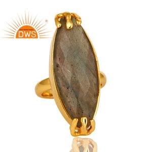 Faceted Labradorite Gemstone <b>Statement</b> <b>Ring</b> Jewelry Wholesale 14k Yellow Gold Plated Brass Jewelry Supplier - Product Image 2