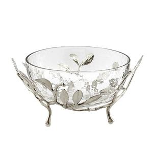 Bol à fruits décoratif en métal et en verre de conception de feuille Bol de nourriture de table de forme ronde de qualité supérieure par Home Arts - Product Image 1