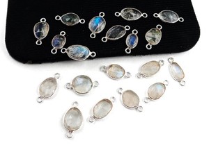 เรนโบว์มูนสโตนเงินสเตอร์ลิงฟรีฟอร์ม8-12มม. ตัวเชื่อมต่อพลอยสำหรับสร้อยข้อมือ - Product Image 1