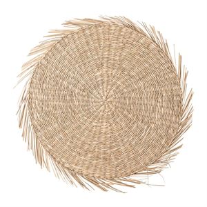 Handcrafted Beige <b>Seagrass</b> Woven <b>Placemats</b> Rustic Elegant Home Decor with Fringe Mats & Pads - Product Image 1