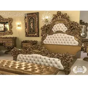 皇家和高级大床卧室家具可定制巴洛克风格柚木卧室家具古典国王大床卧室