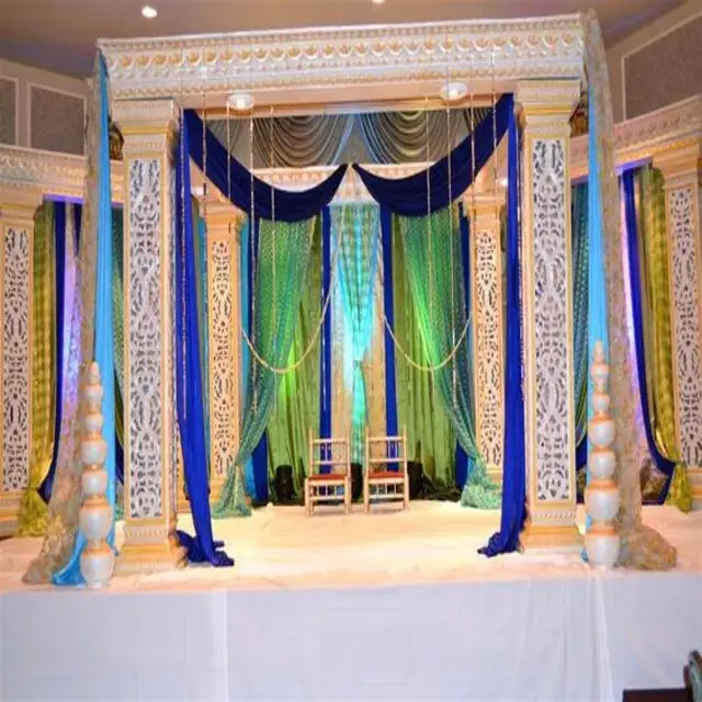 インドの結婚式のプラゾマンダップセットモダンなスタイルのファイバークリスタル6つの柱パゴダ繊維刻まれた結婚式のデザイナーマンダップ