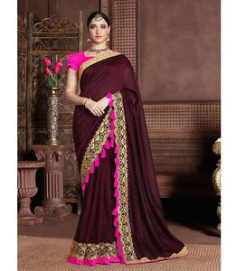 Fancy Party Wear Diseñador Algodón Seda Hermosa Combinación de colores Saree con blusa Party Wear Textile Market Surat Apparelgarment - Product Image 1
