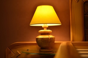 Handmade Wooden <b>Table</b> Lamp Round <b>Rustic</b> Design Indoor Bedroom Decor 100% Handcrafted - Product Image 2