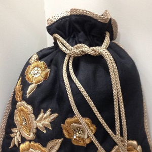 DAZZLING--POTLI-BAG WITH BEAUTIFUL full of dabka ZARDOZI HAND EMBROIDERY--WORK ON--BAGS FOR PARTY & <b>WEDDING</b> @ 2021 - Product Image 1