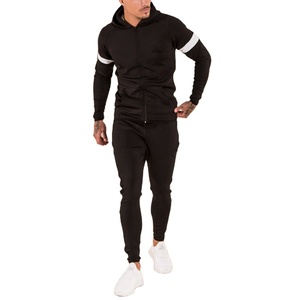New Arrival Men's Sleeve Stripe Active Gym Wear Tracksuit Set With Kangaroo Pocket Men's Full Front Zip Sweatsuit Set - Product Image 4