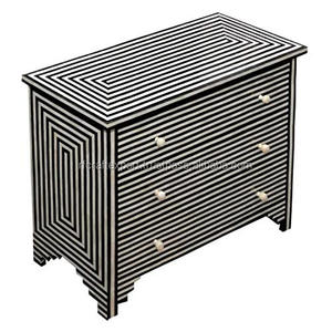 Rf crafts Bone Inlay Chest3 Drawer Living Room Cabinet Bone Inlay Dresser black white Bone Inlay Furniture